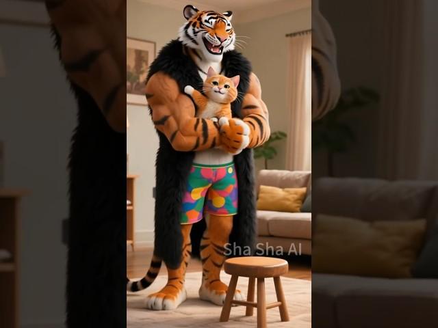 Black Cat Shaves Tiger… But She Strikes Back!   #cat #catfunny #shortsvideo #cartoon #catvideos