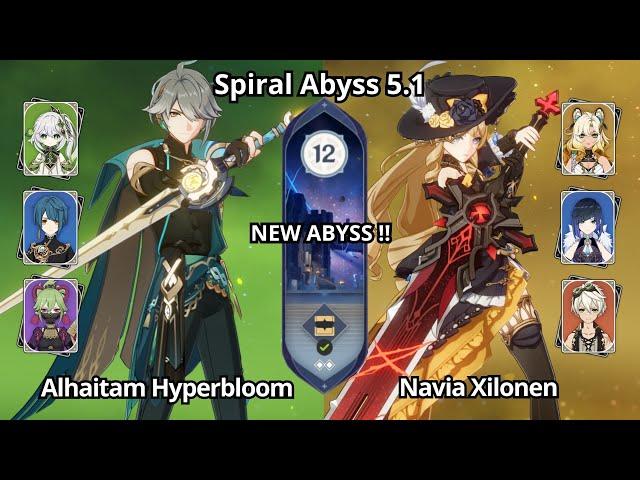 NEW ABYSS ! C0 Alhaitam Hyperbloom & C0 Navia Xilonen - Spiral Abyss 5.1 Floor 12 Genshin Impact