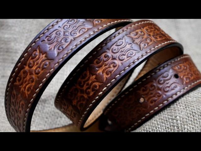 Hand crafted leather belts by Kazakhsha Leather Art Studio