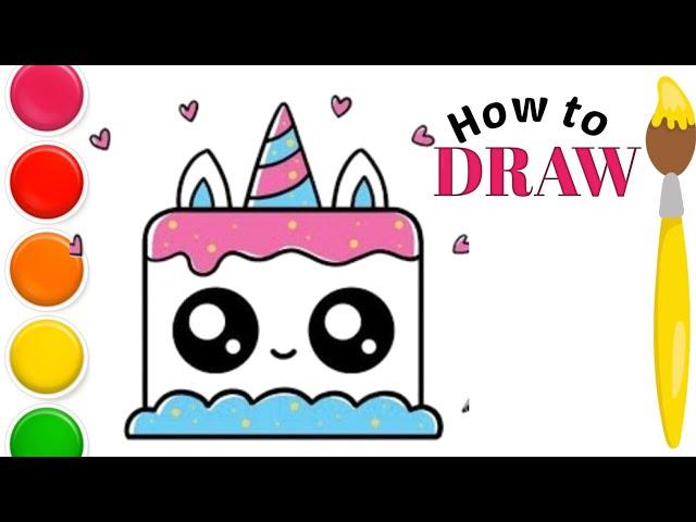 Unicorn cake Drawing, painting, and coloring for kids & toddler | #drawing #kidsdrawing #cakedraw