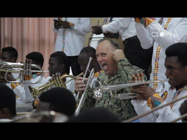 The U.S. Navy band got attracted by Rhythms 360 band of Takoradi, Ghana.