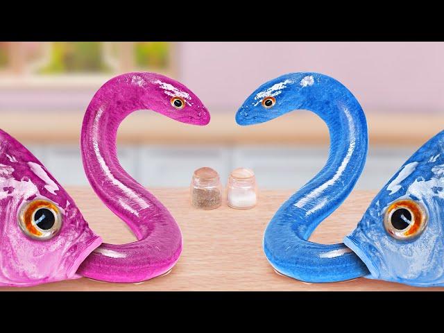 Fishing Eel Fish By Egg  Cooking Miniature Salt Baked Fish And Smoked Eel  Mina Mini Kitchen