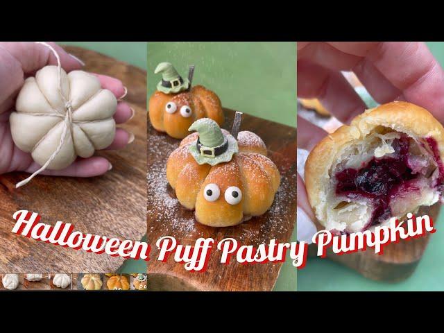 halloween pastry - blueberry pumpkin puff pastry - foodiebeats tiktok viral video - diy short video