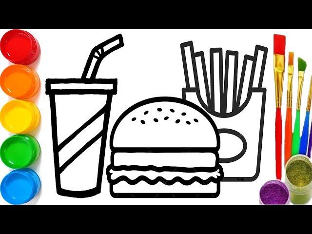 Let's learn to Burger meal drawing and coloring for beginners, Ks Art