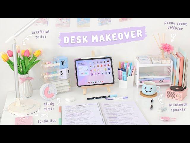 Aesthetic Desk Makeover  stationery organization + unboxing haul 