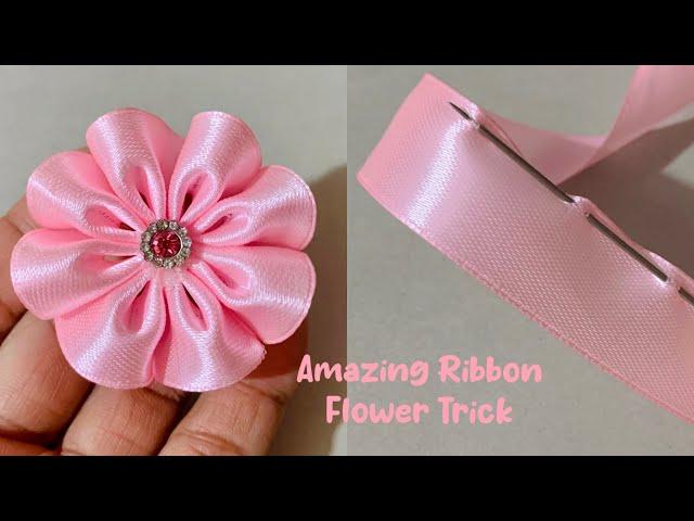 Super Easy Ribbon Flower Making - Hand Embroidery Amazing Trick with Ribbon - DIY Craft Ideas