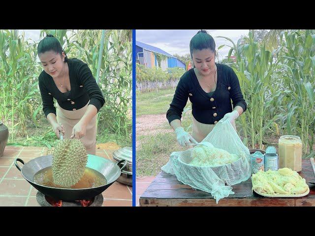 Yummy Durian fruit cooking - Cooking with Sreypov