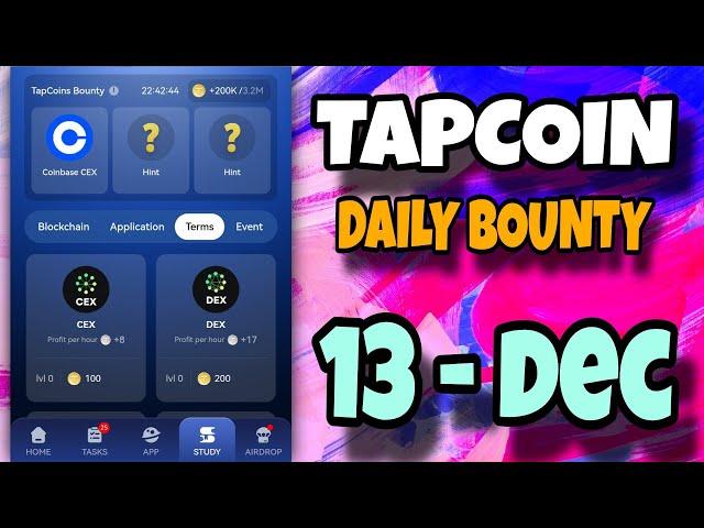 Tap Coin Daily Bounty 13 December 2024 || Tapcoin Daily Bounty || Today Tapcoin Daily Combo || AGP