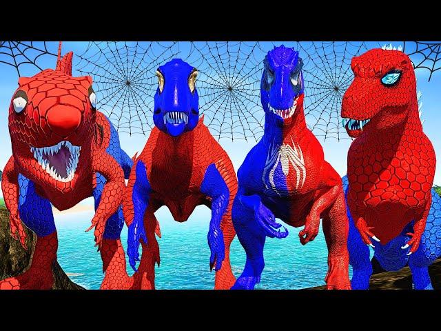 Spiderman Dinosaurs vs 4 Different Dinosaur Types Epic Battle | Dino Heroes Showdown