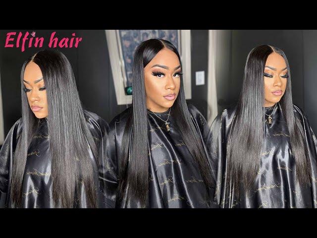 GLUELESS WIG | DIY Middle Part Quick Weave| 100% Mink Human Hair & 2x6 Closure Ft.ELFIN HAIR