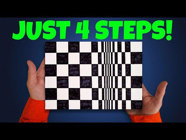 Easy OP-ART lesson, inspired by Bridget Riley! Re-create her stunning masterpiece in just 4 steps.