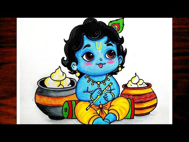 Cute Bal Gopal Drawing|How To Draw Lord Shree Krishna|Krishna Thakur Drawing Easy For Beginners