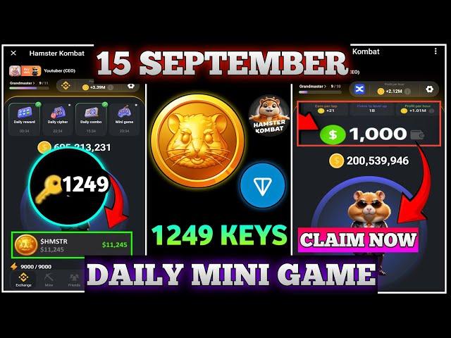 Master Key Puzzle 16 September |Hamster Key Unlock|Hamster Kombat Mini game 16 September|Today Key