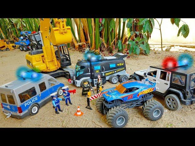 Police Car Toy with Excavator Truck Toys Activity