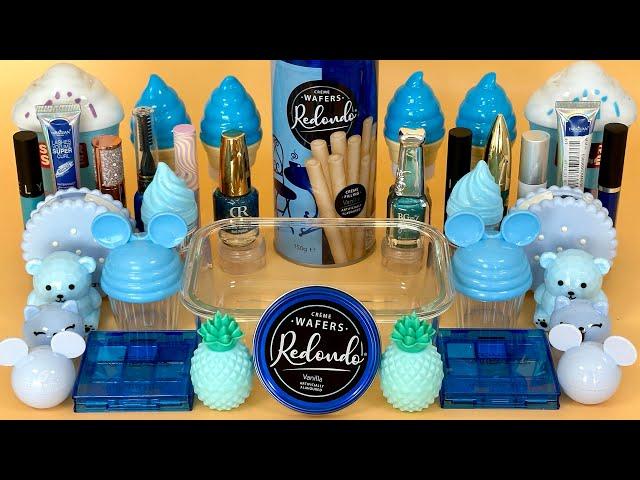 BLUE SLIME  Mixing makeup and glitter into Clear Slime. Satisfying Slime Video.