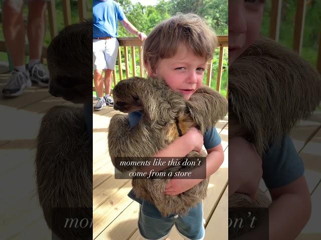 Why we travel with our kids!  Hugging a sloth!