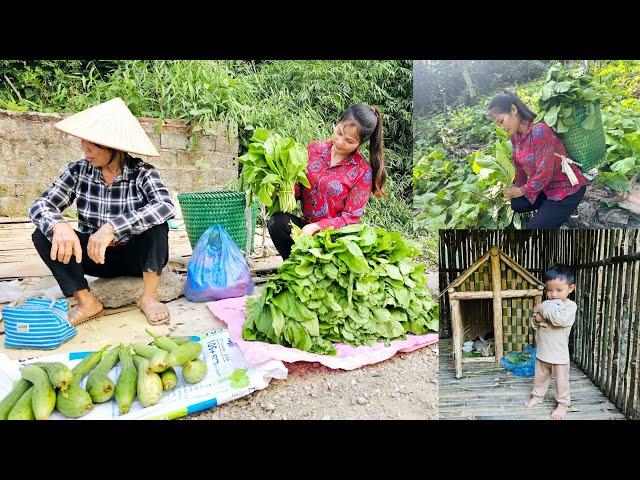 Tien takes care of her children and picks vegetables to sell to save money to pay school fees