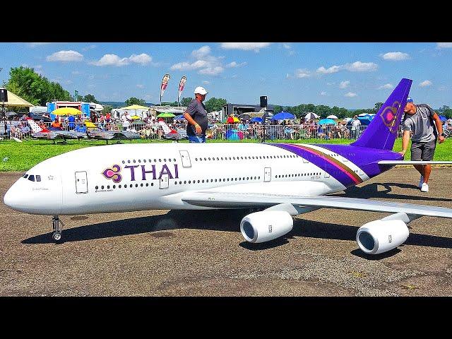 GIGANTIC XXXL RC AIRBUS A380 THAI AIRWAYS 103KG TURBINE POWERED FLIGHT DEMONSTRATION