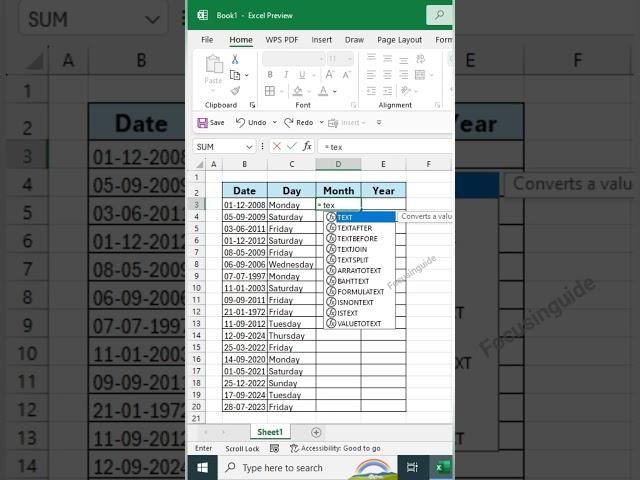 Date & Month & Year Formula In Excel #focusinguide #exceltips #tutorial #exceltips #shortvideo