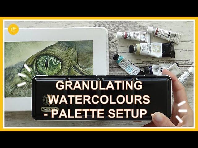 Setting up a New WATERCOLOUR Palette | Granulating Paints, swatching and painting a Crocodile eye!