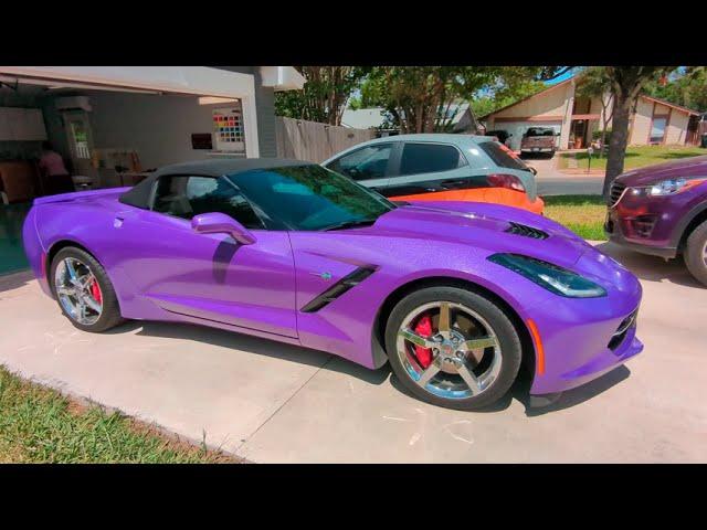 Corvette wrapped in Hexis Gloss Byzantine Violet Glitter Vinyl Wrap HX20VBYB