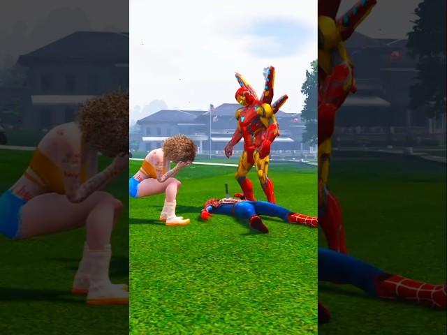 Iron man & Captain English saving SpiderMan and Her GF In Park