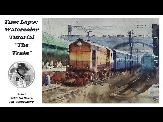 Time Lapse /Watercolor Cityscape Painting/The Train/Watercolor Landscape/Artist Achintya Hazra