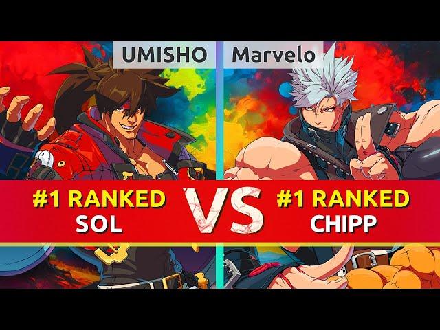 GGST ▰ UMISHO (#1 Ranked Sol) vs Marvelo (#1 Ranked Chipp). High Level Gameplay