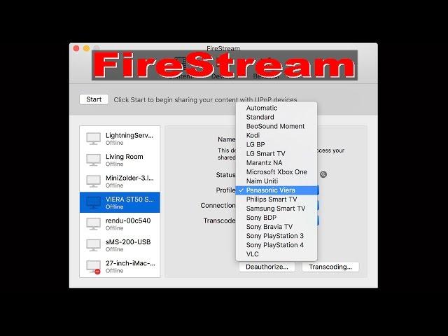 FireStream UPnP/DLNA server software for Mac