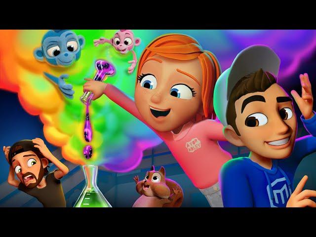 RAiNBOW SCiENCE with Adley & Mark Rober!! Monkey Buddies make Portal Goo? Cartoon CrunchLabs is NUTS