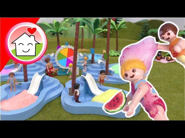 Playmobil Familie Hauser - Pool Glücksrad - Schaumparty im Aquapark mit Anna und Lena