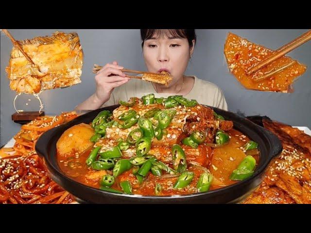 Braised sweet potato stem kimchi hairtail  Kimchi pancake, mukbang