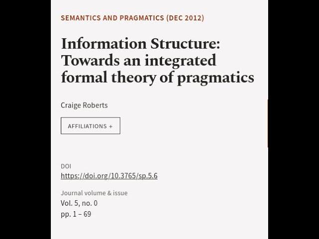 Information Structure: Towards an integrated formal theory of pragmatics | RTCL.TV