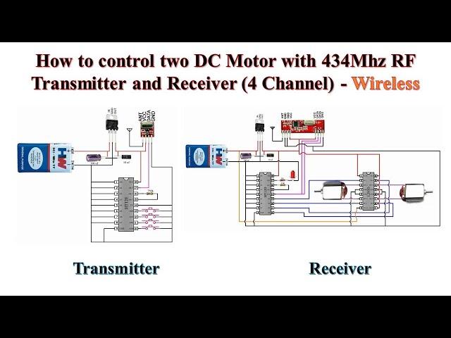 How to control two DC Motor with 434Mhz RF Transmitter and Receiver (4 Channel)