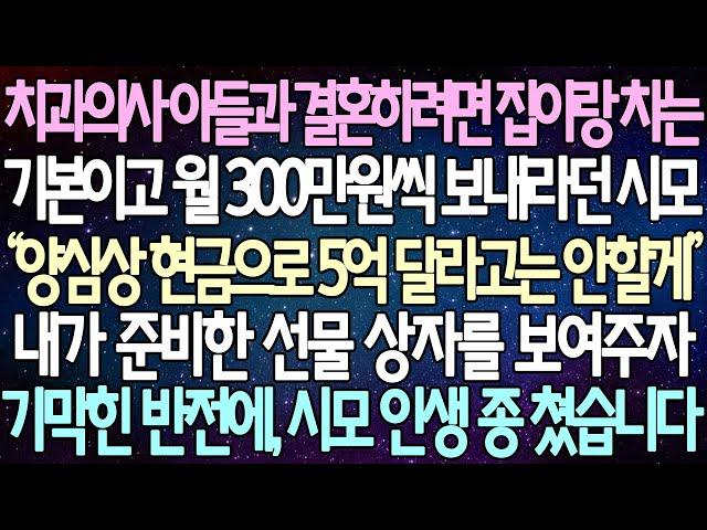 (반전 사연) 치과의사 아들과 결혼하려면 집이랑 차는기본이고 월 300만원씩 보내라던 시모 내가 준비한 선물 상자를 보여주자 기막힌 반전에, 시모 인생 종 쳤습니다 /사이다사연