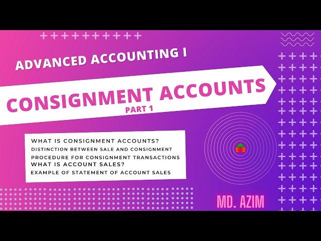 Consignment Accounts Part 1 || Advanced Accounting 1 || Md. Azim