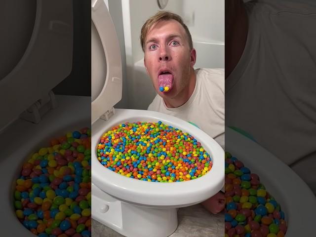 Experiment: Eating Tropical Skittles Candy inthe Toilet #shorts