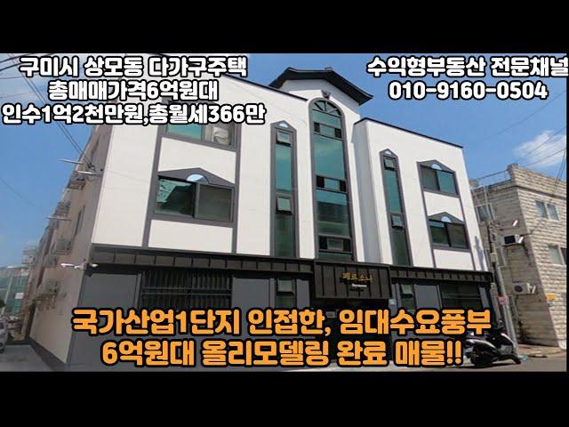 구미원룸매매, 구미시 상모동 다가구주택 총매매가격 6억원대, 인수가격 1억2천만원, 총월세 366만원, 인구유입이 많이 되고 임대수요 많은 도시#구미원룸매매 #수익형부동산