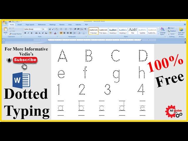 how to make dotted type design in MS Word || Quickly create Tracing letters in Toddlers || MS Word