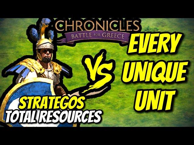 ELITE STRATEGOS vs EVERY UNIQUE UNIT (Total Resources) | Chronicles: Battle for Greece (AoE2)