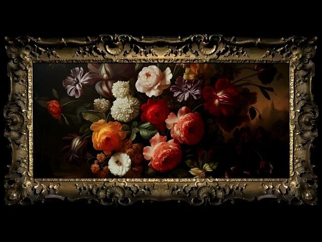 Vintage Still Life Floral Bouquet, Moody Antique Oil Painting | Framed TV Art