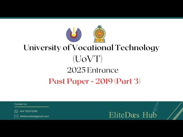 Past Paper Discussion Part 3 - University of Vocational Technology (UoVT) Aptitude Test 2025 #uovt