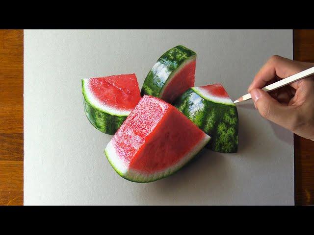 How to draw watermelon slices - Time Lapse (Long Version)