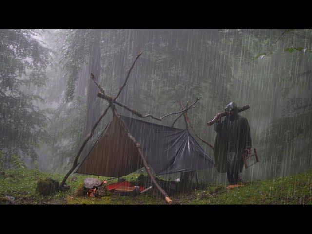 Dark and Gloomy Heavy Rain and : Rainstorm Camping - ASMR