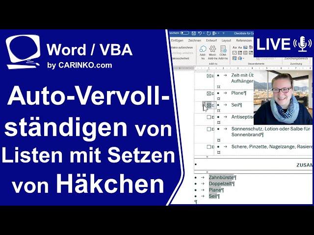 Indra Kohl Live - Automatische Vervollständigung von Listen bei Häkchen setzen in Word - carinko.com