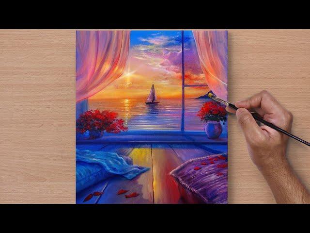 Sweet Romantic Sunset / Acrylic Painting / STEP BY STEP #49