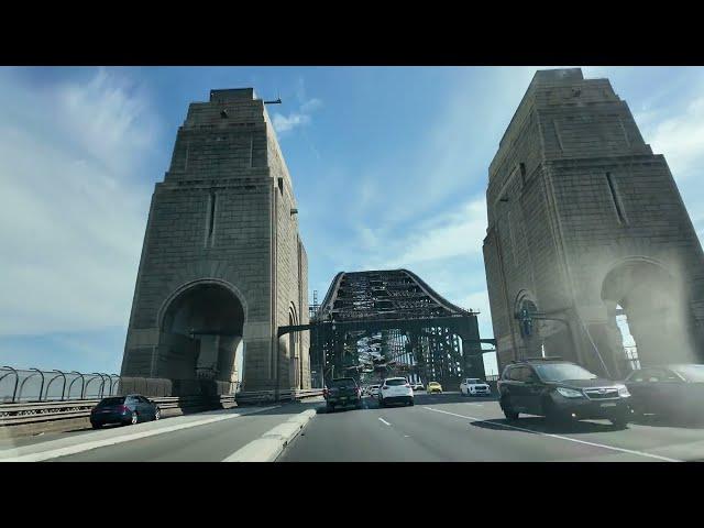 Sydney Harbour Bridge driving across (I'm the passenger) heading home Australia City CBD Osmo