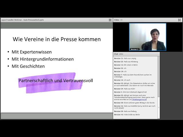 openTransfer Akademie Webinar "Gute Pressearbeit"