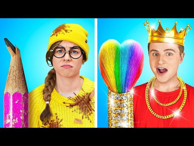 RICH vs POOR ART CHALLENGE! Who’s the Real Art Genius? Funny Drawing Hacks by 123 GO!