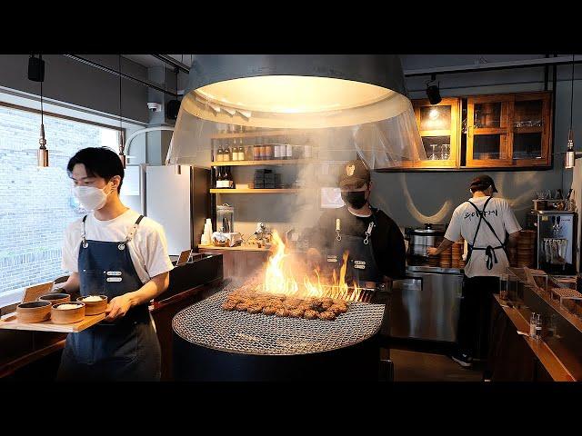 hamburger steak with rice - tteokgalbi / korean street food / 홍대밥집! 육즙가득한 떡갈비 정식